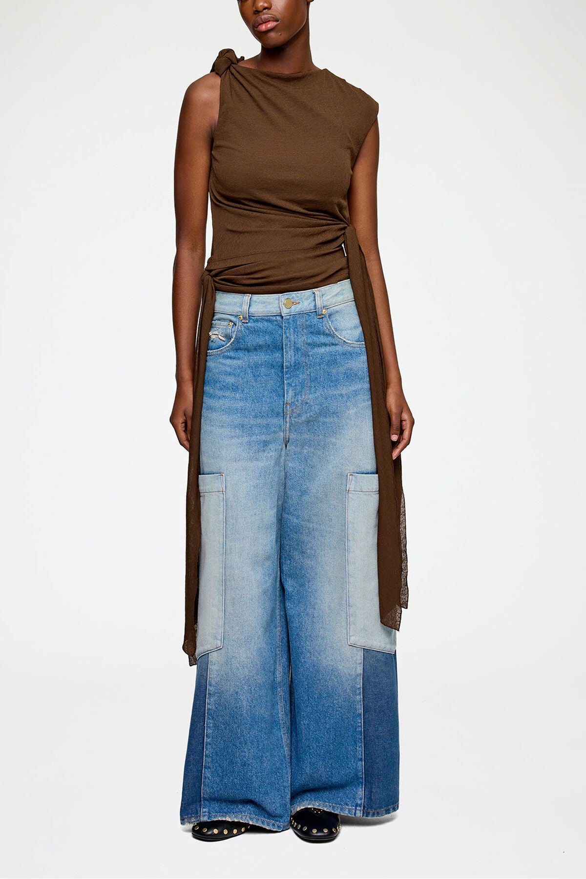 Baggy Cargo Jeans in Patchwork Denim