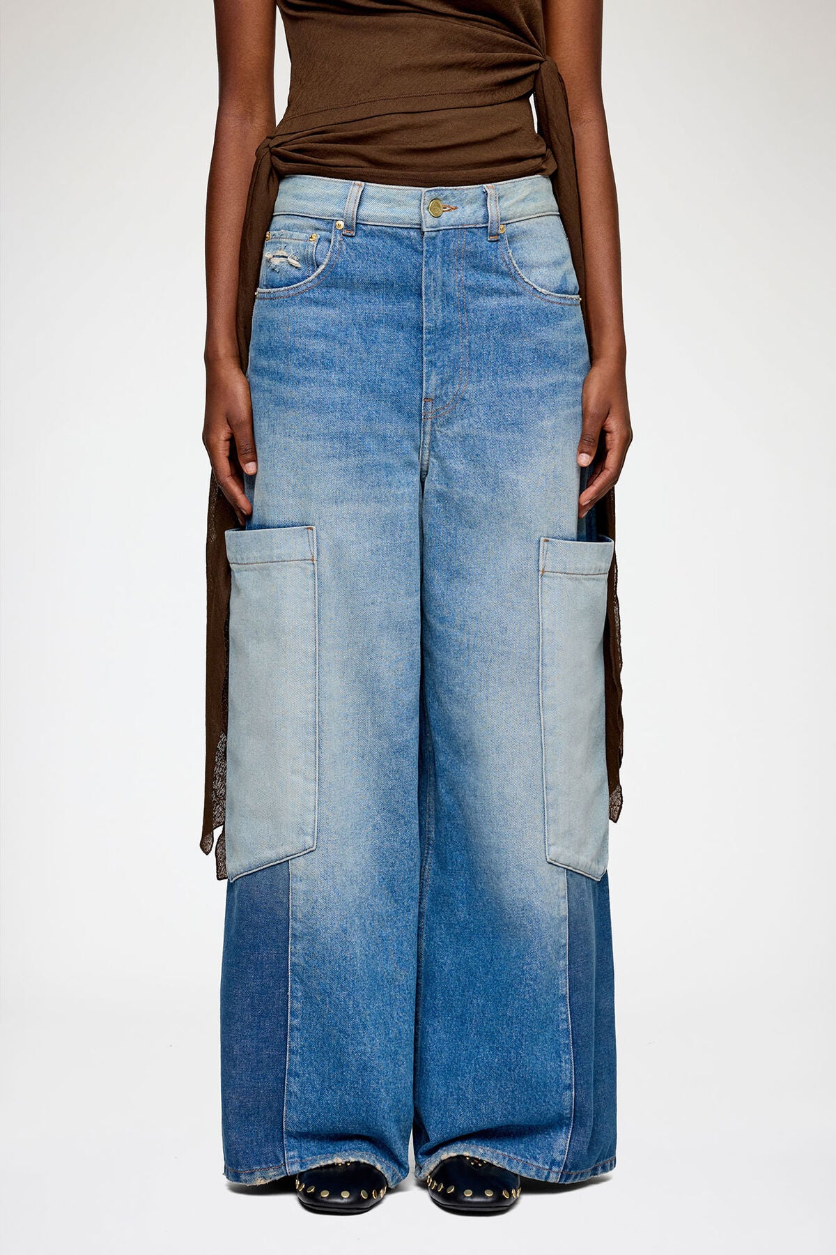 Baggy Cargo Jeans in Patchwork Denim