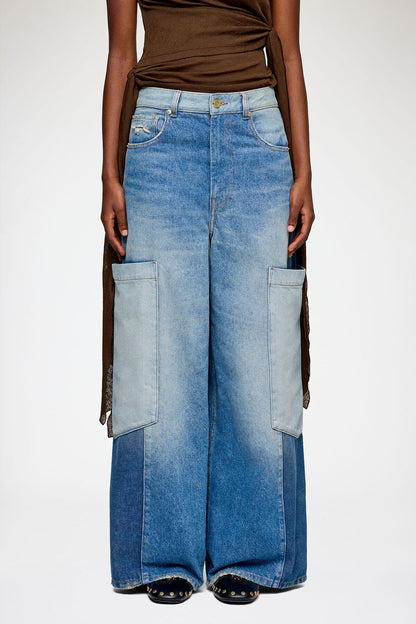 Baggy Cargo Jeans in Patchwork Denim