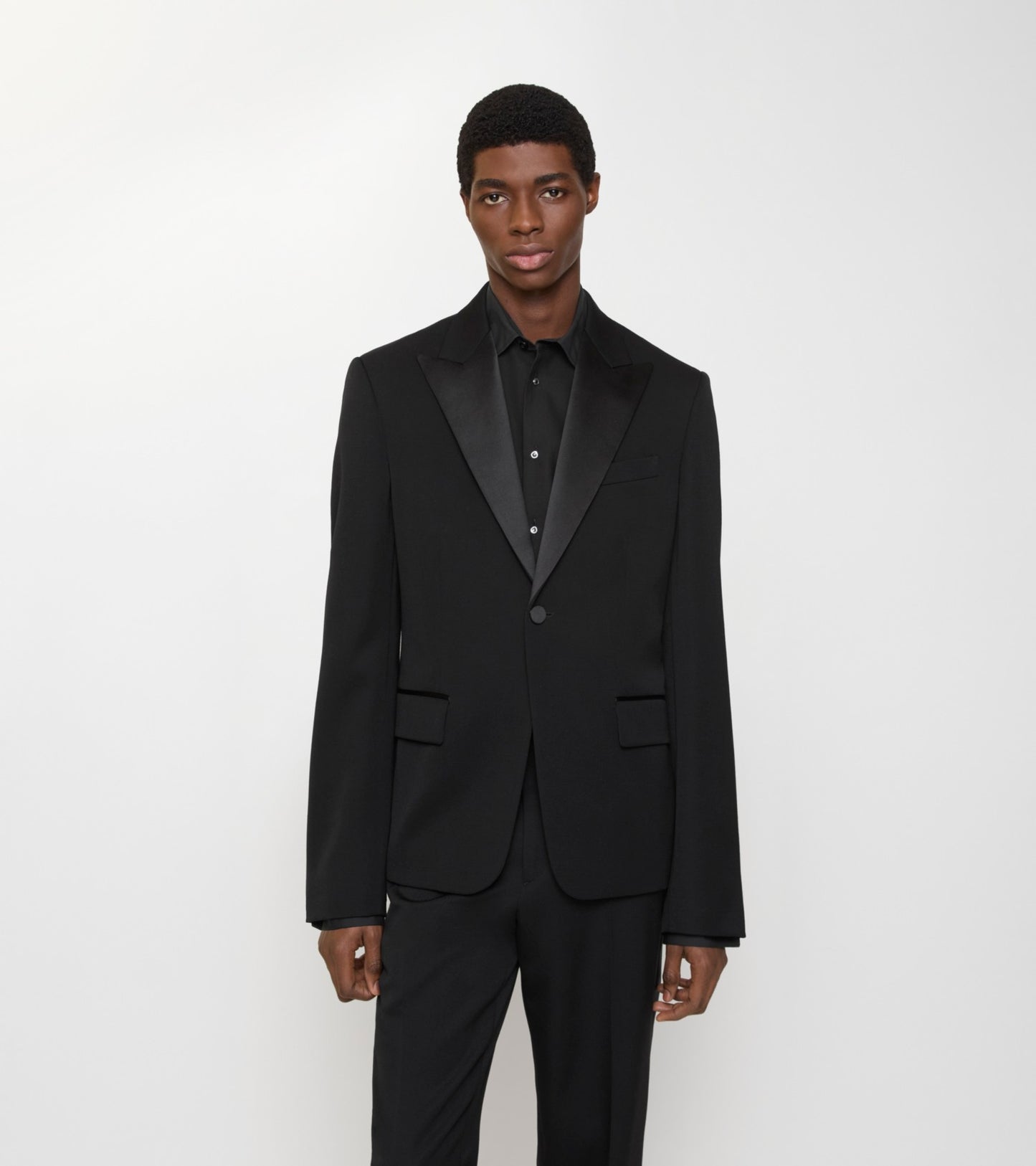 Grain de Poudre Wool Tuxedo Jacket in Black