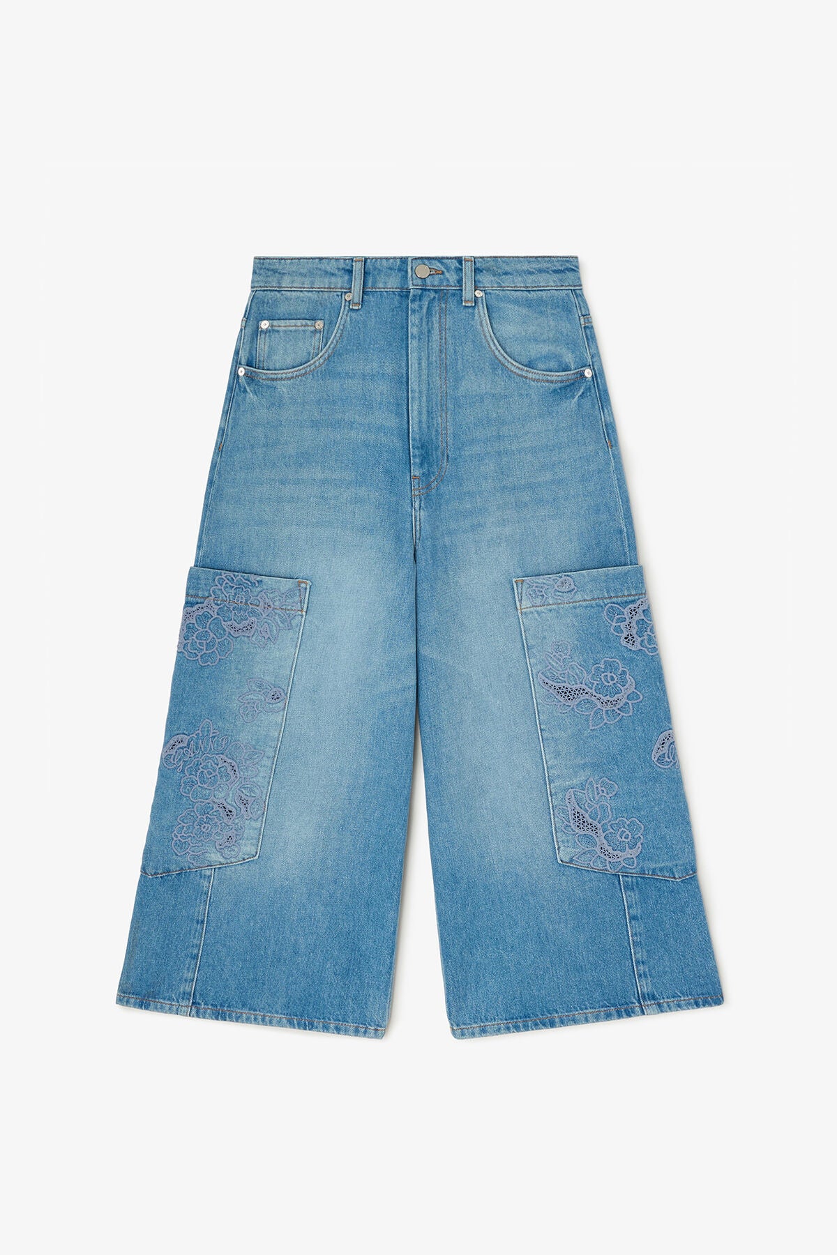 Cropped Cargo Jeans in Blue Denim