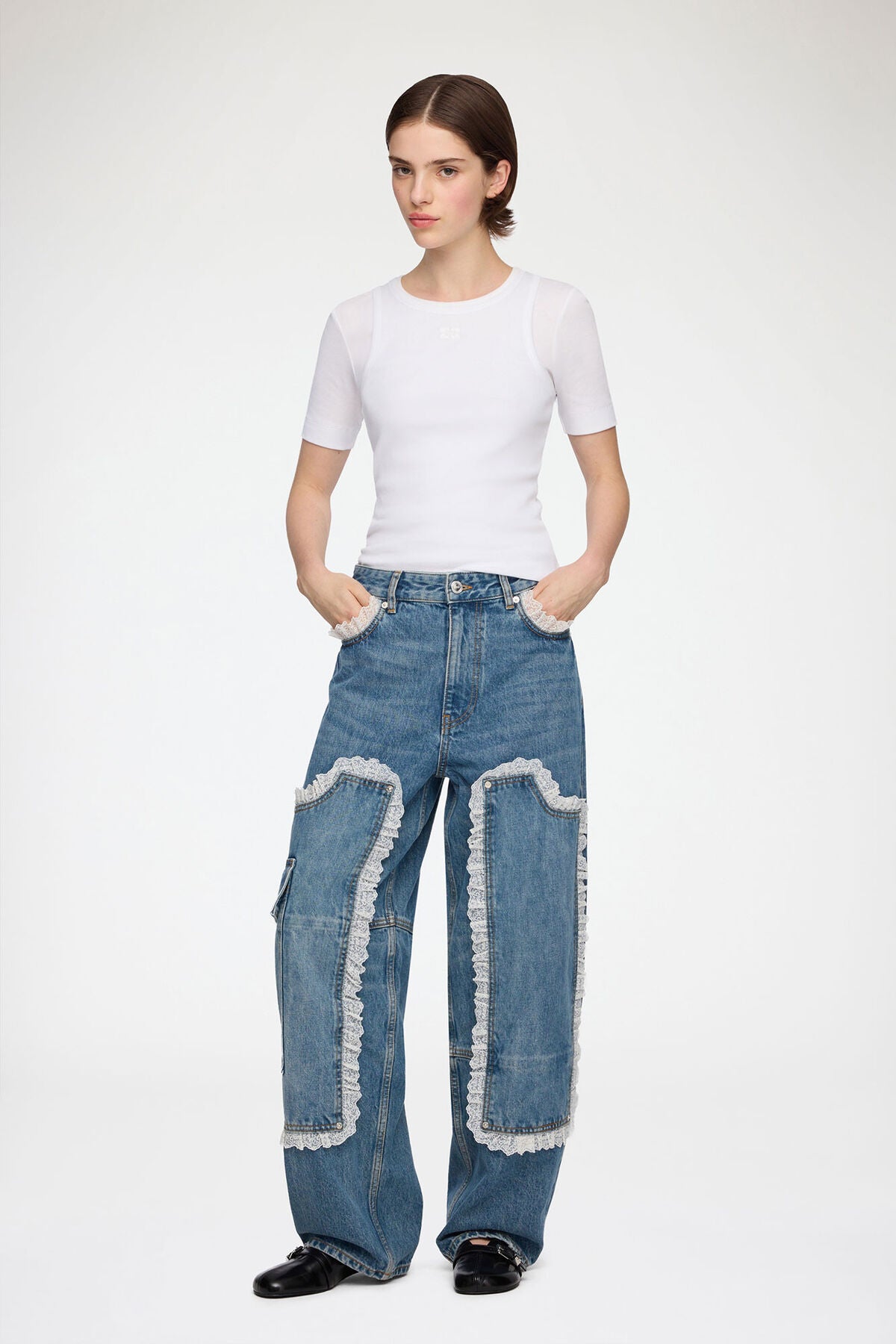Audri Lace Jeans in Rigid Denim