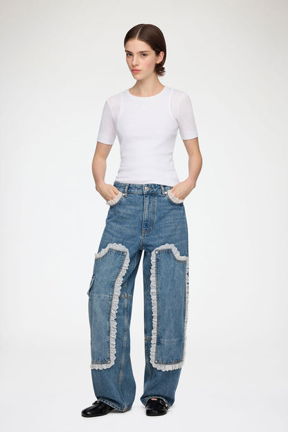 Audri Lace Jeans in Rigid Denim