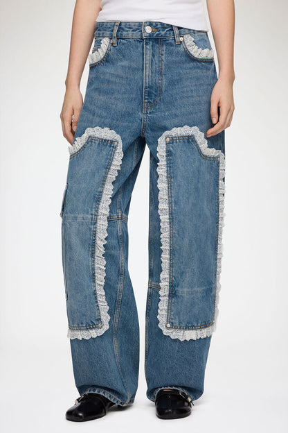 Audri Lace Jeans in Rigid Denim