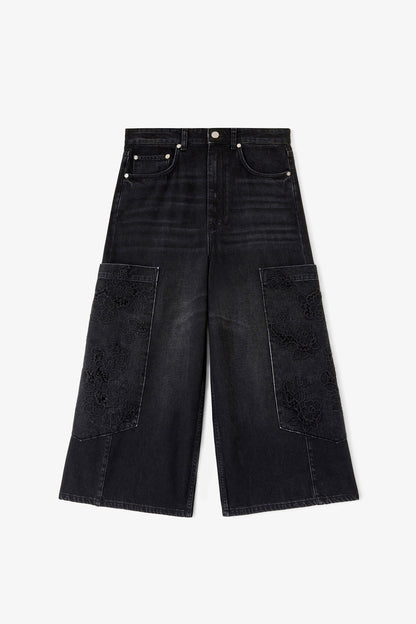 Cropped Cargo Jeans in Black Denim