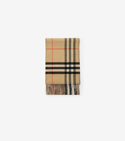 Contrast Check Cashmere Scarf in Sand beige/treacle brown