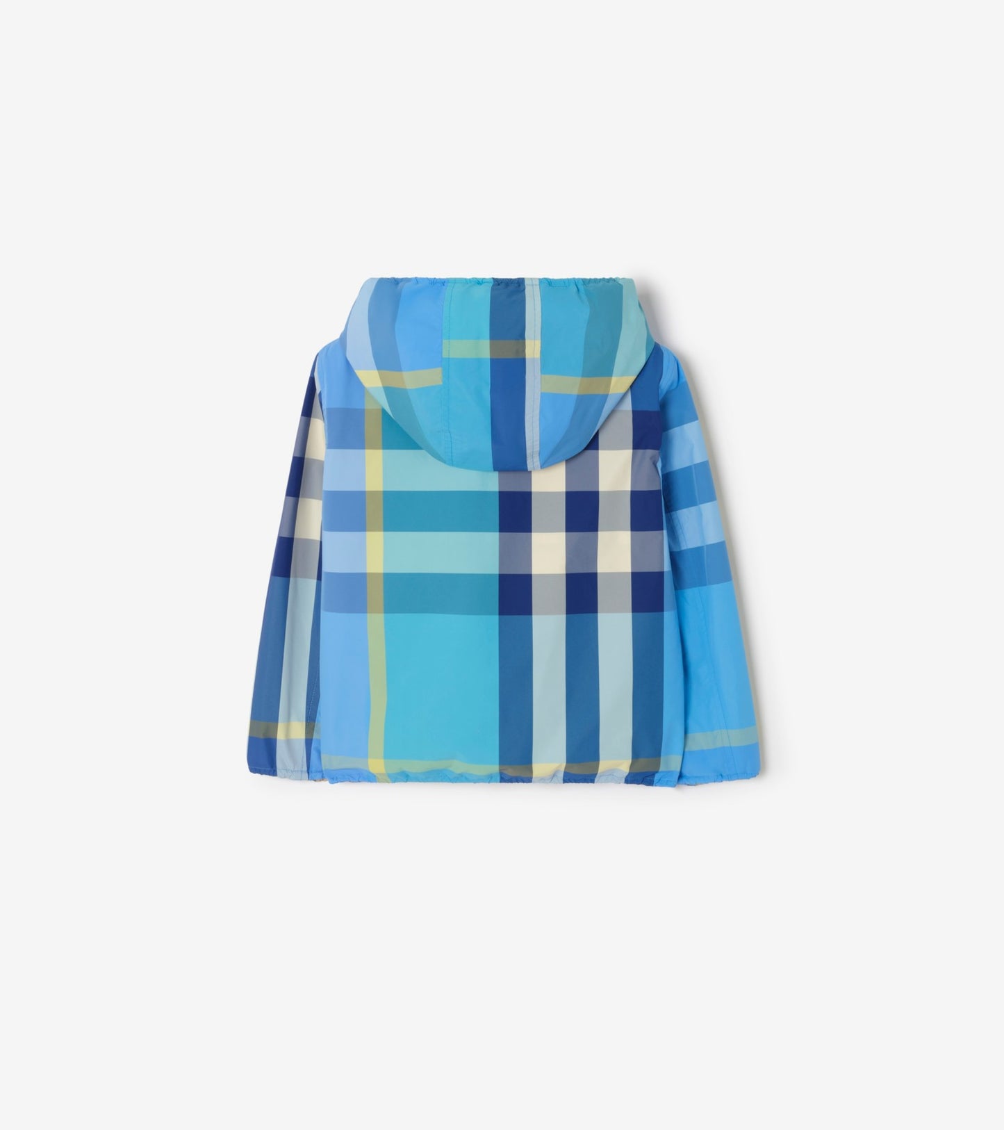 Reversible Check Nylon Hooded Jacket in Bright turquoise
