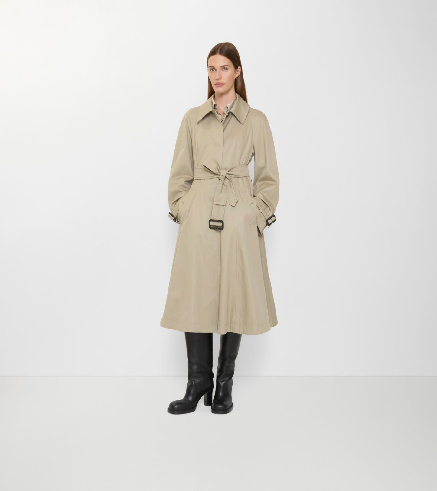 Long Gabardine Ellingham Fit-and-flare Car Coat in Quill beige
