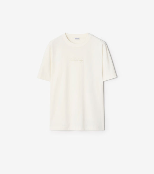 Check Cursive Logo Cotton T-shirt in Chalk white