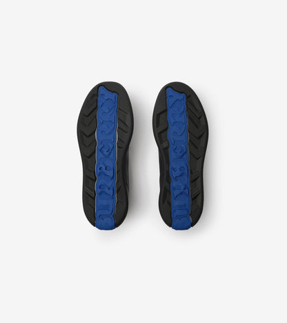 Leather and Check Terrace Sneakers in Black/wave blue