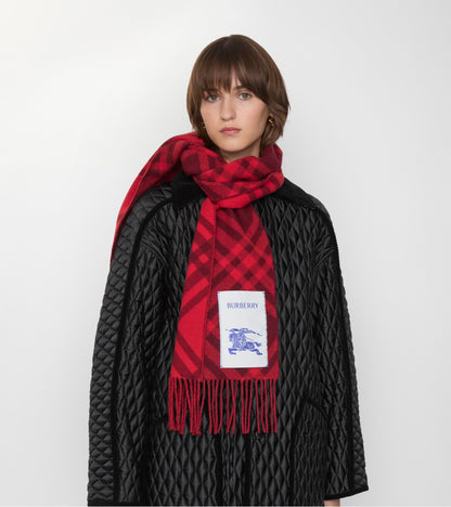 Check Cashmere Scarf in Oxblood red