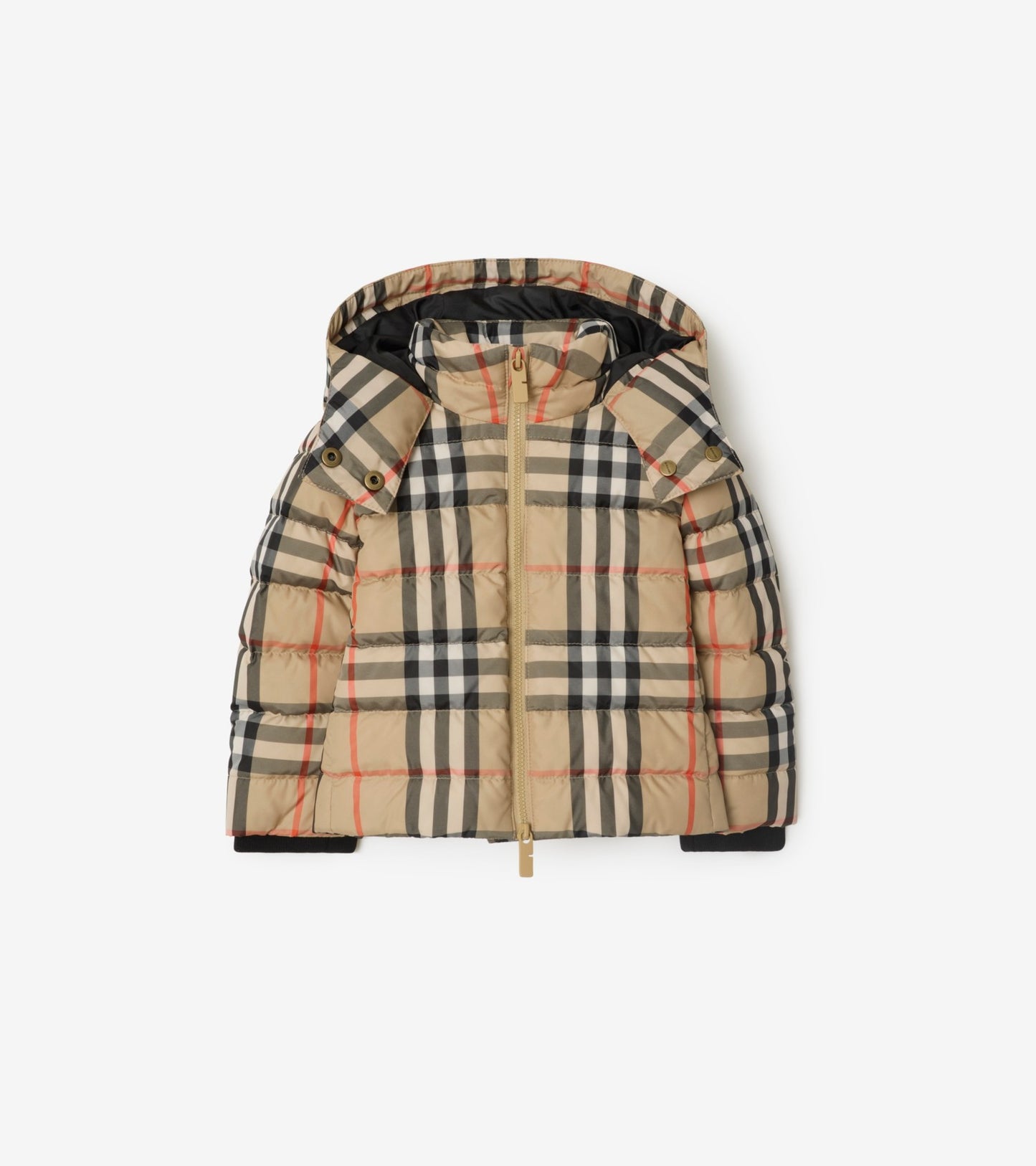 Check Hooded Puffer Jacket in Sand beige