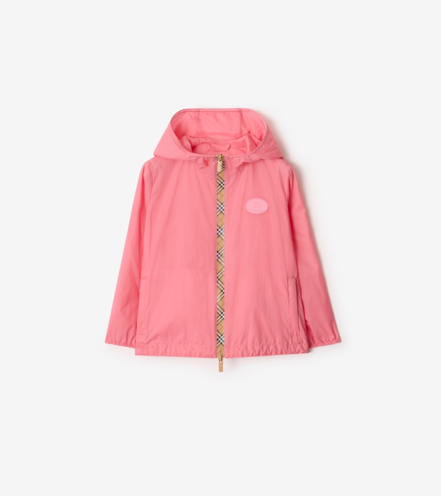 Checker-tape Nylon Hooded Jacket in Flamingo pink