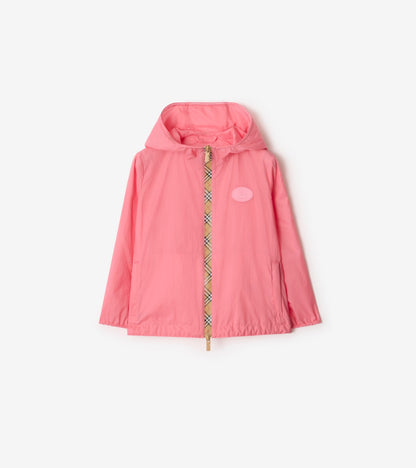 Checker-tape Nylon Hooded Jacket in Flamingo pink