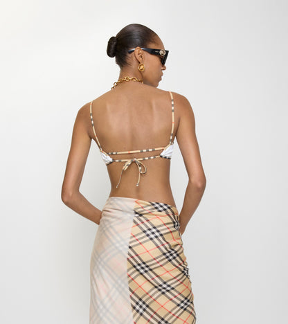 Check Trim Bikini Top in White