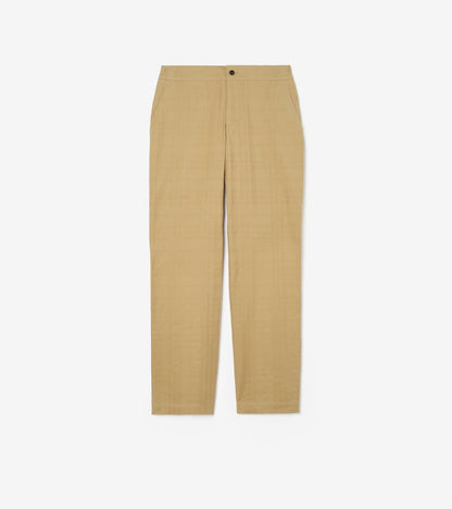 Textured Check Cotton Trousers in Sandstorm beige