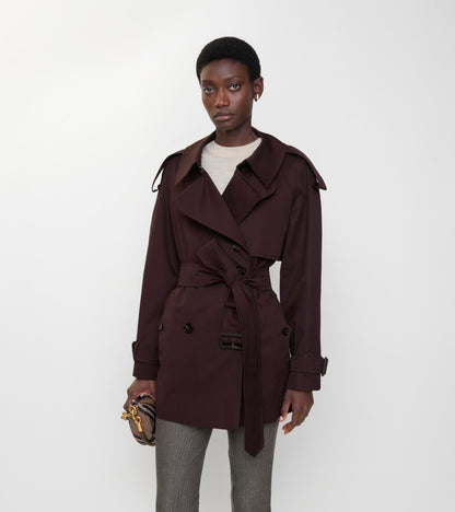 Short Gabardine Fitzrovia Trench Coat in Wine red