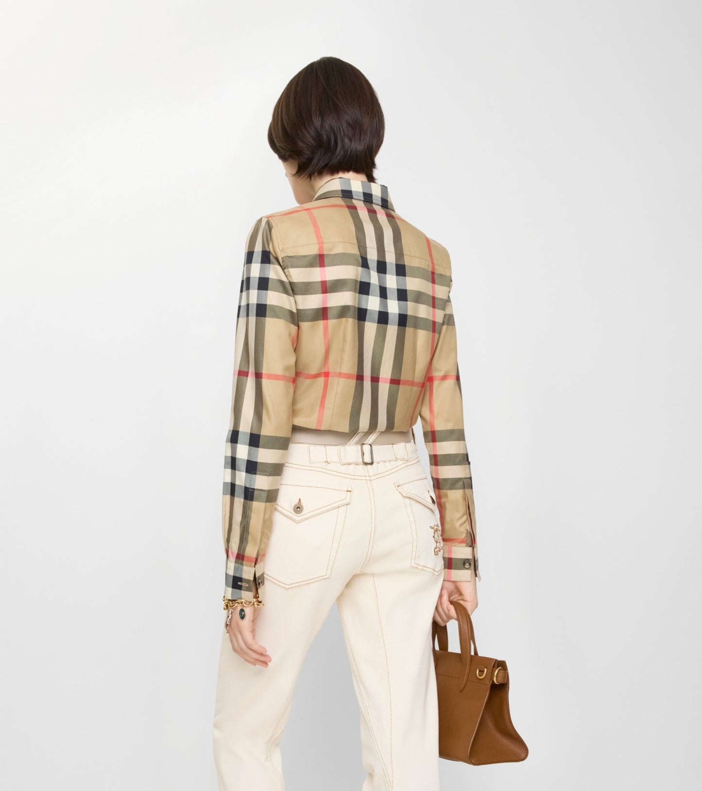 Slim Fit Check Cotton Shirt in Archive beige