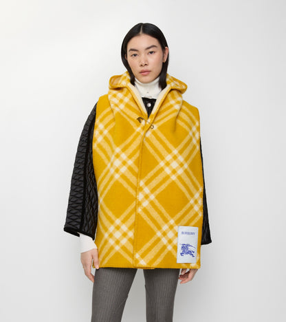 Check Wool Hooded Scarf in Pear yellow