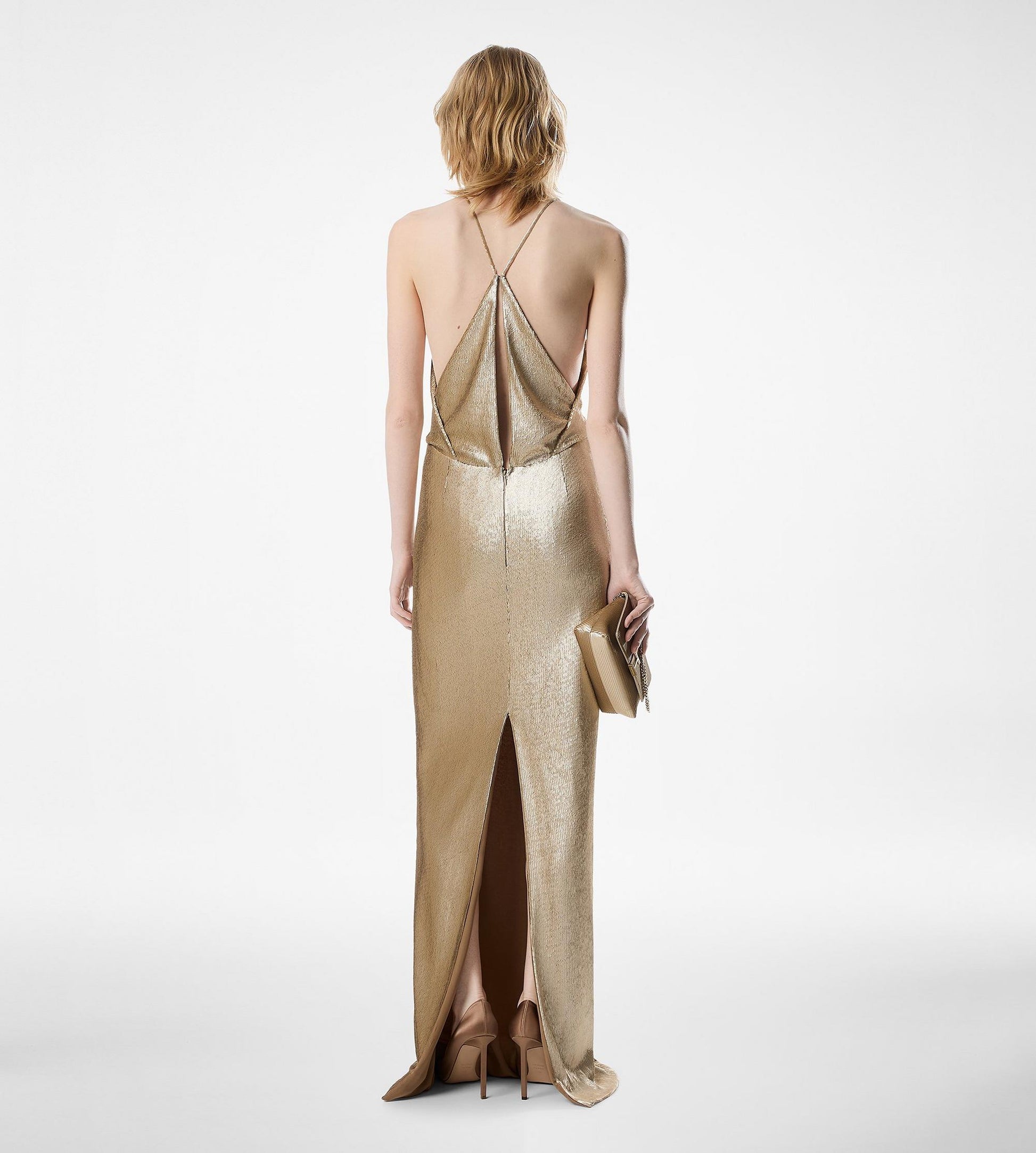 Sequin Embroidery V-Neck Evening Dress With Cut Out
