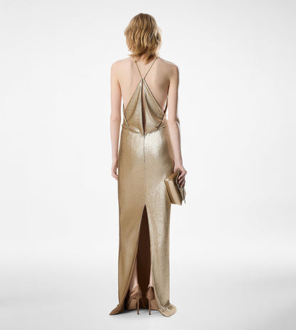 Sequin Embroidery V-Neck Evening Dress With Cut Out