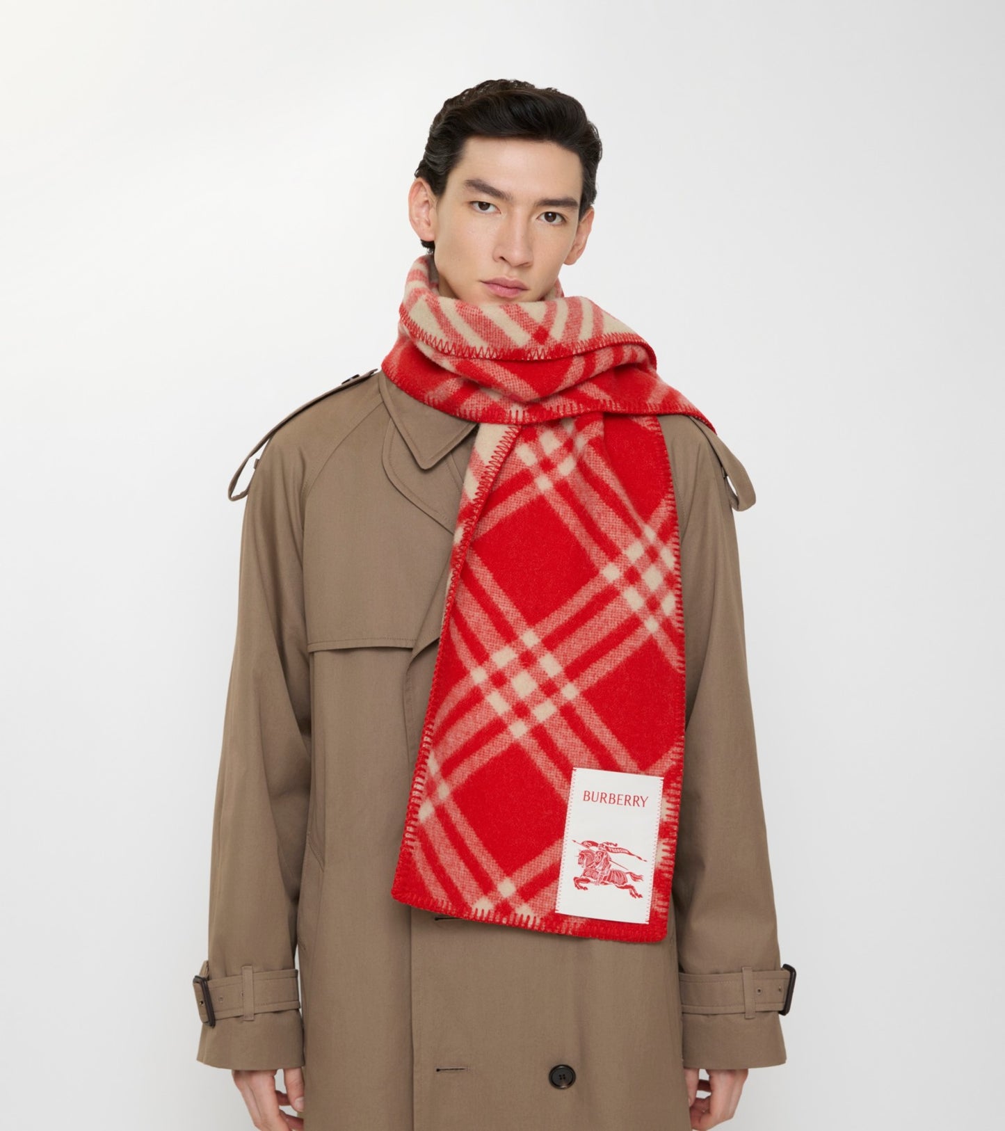 Check Wool Scarf in Crayon red