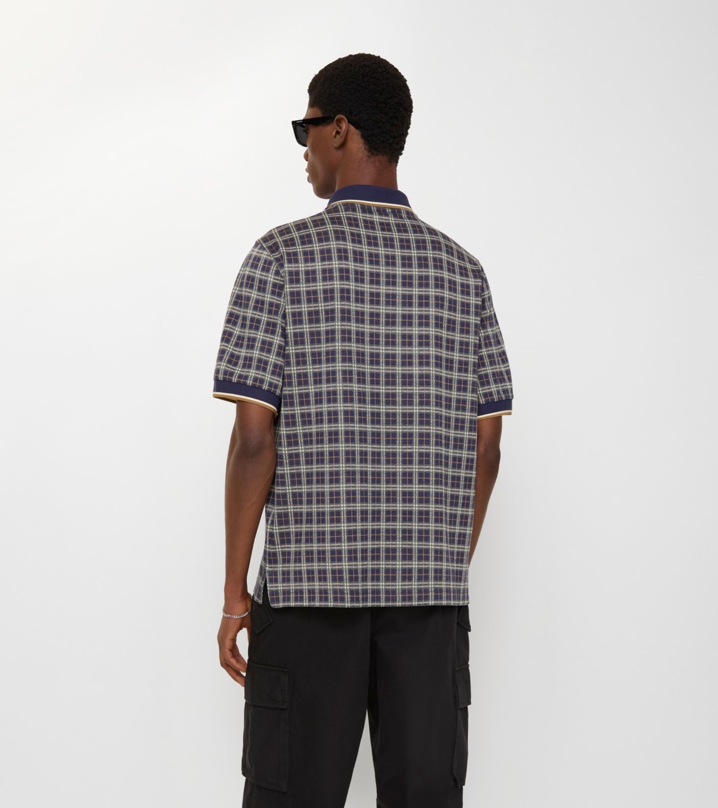 Check Cotton Blend Polo Shirt in Pilot blue