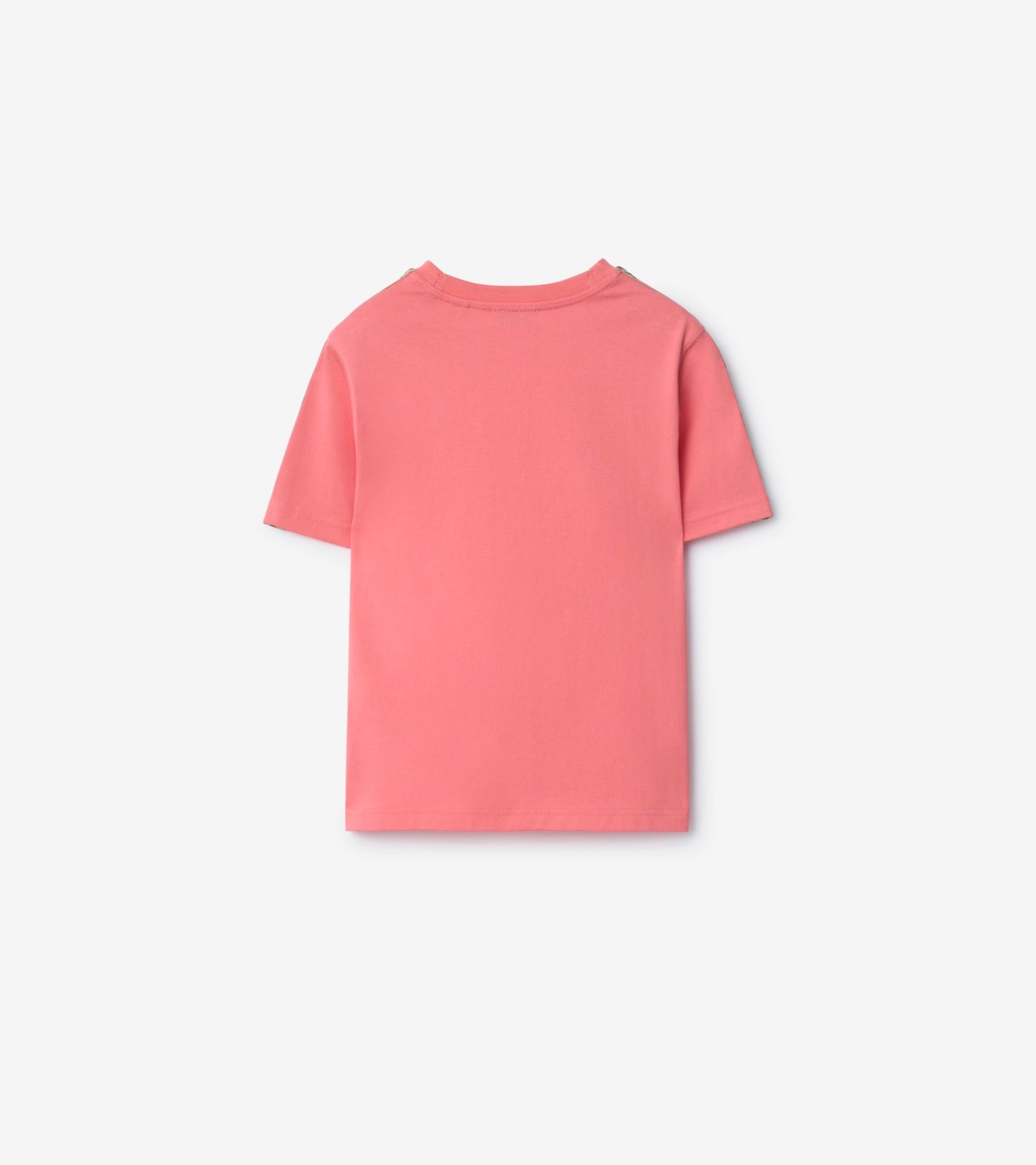 Check Trim Cotton T-shirt in Pale hibiscus pink