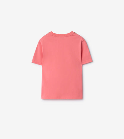 Check Trim Cotton T-shirt in Pale hibiscus pink