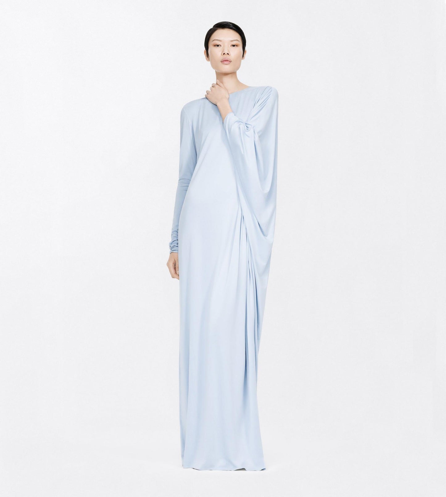 Washed Jersey Asymmetric Evening Dress With Open Back