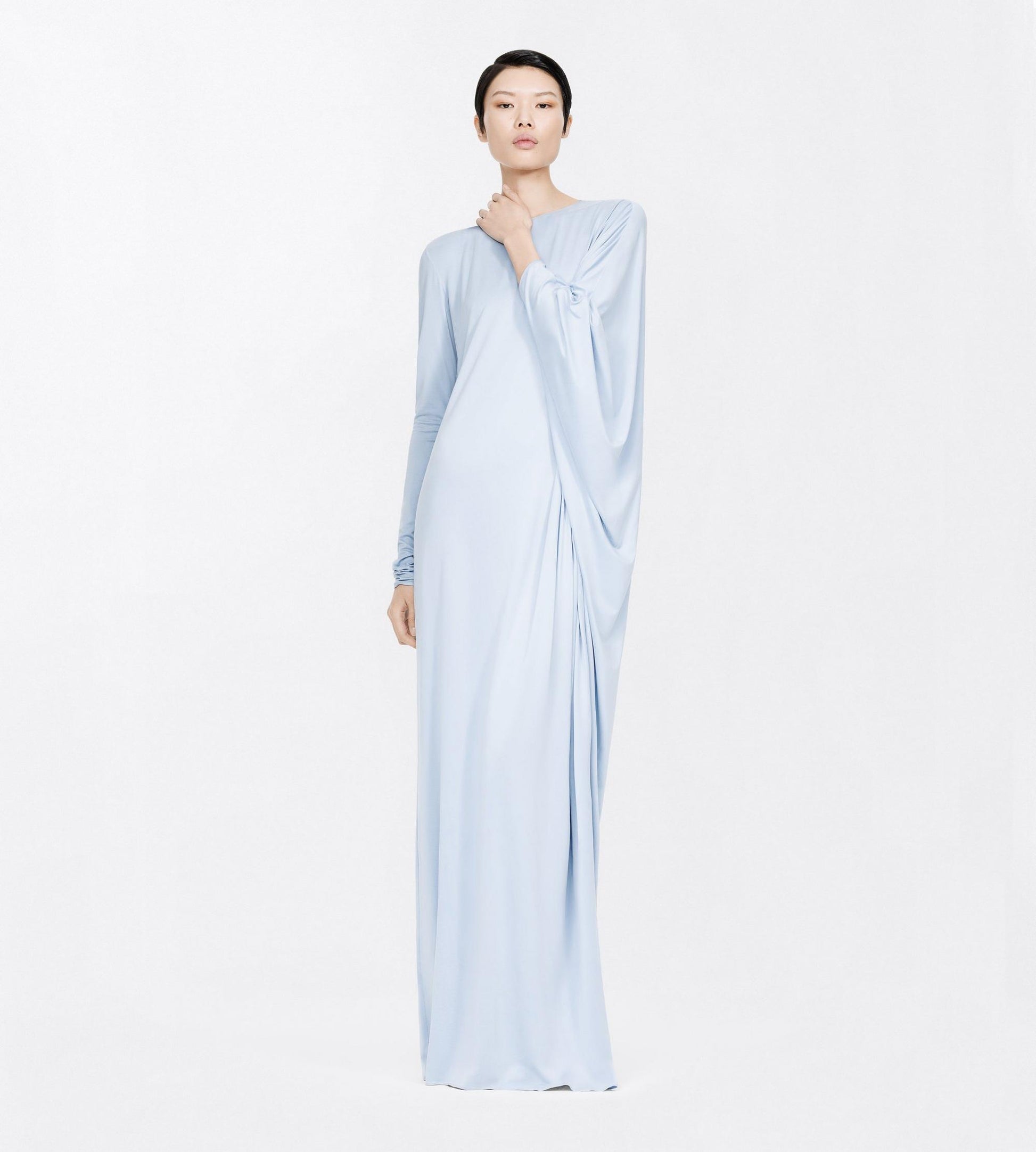 Washed Jersey Asymmetric Evening Dress With Open Back