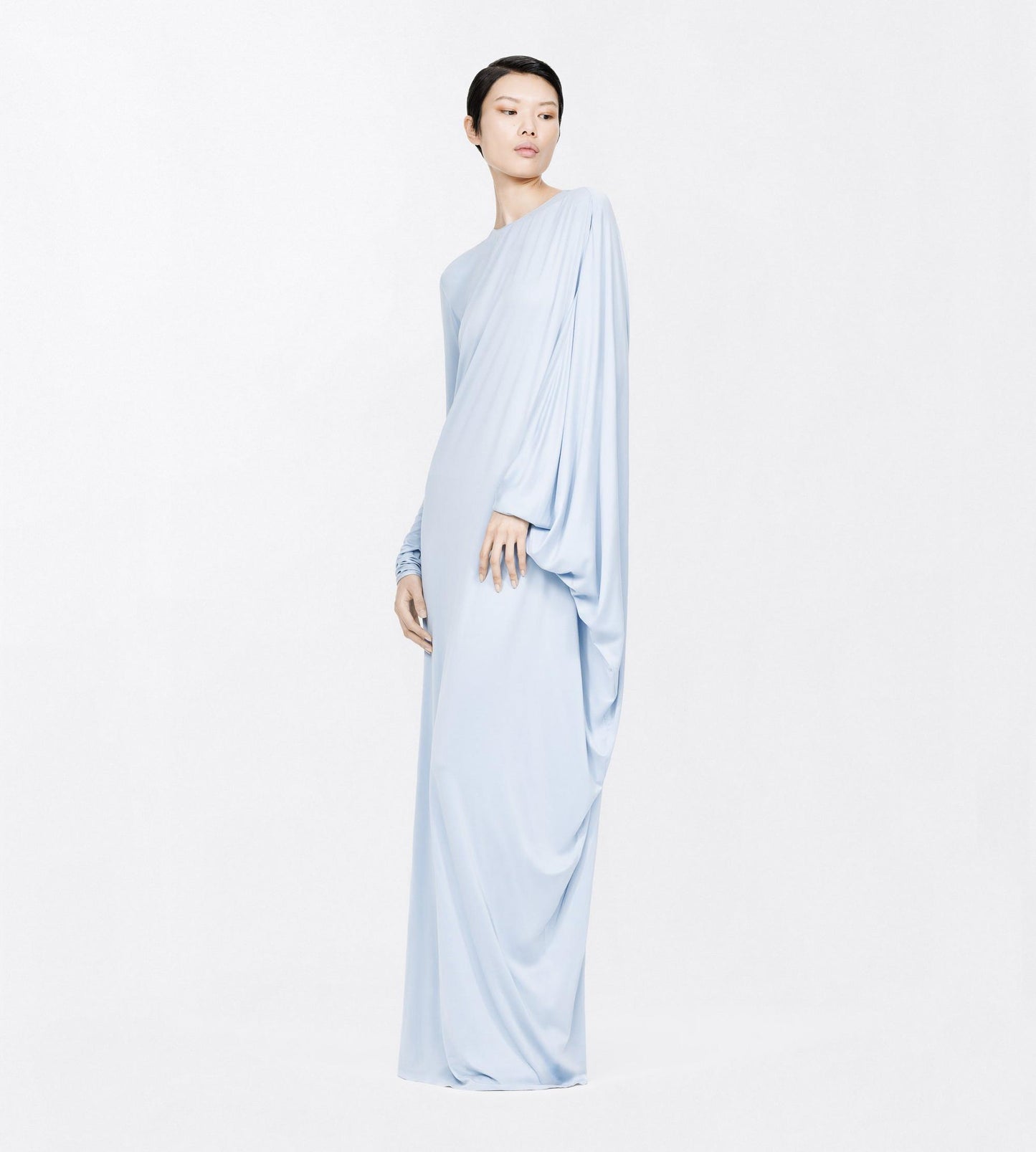 Washed Jersey Asymmetric Evening Dress With Open Back