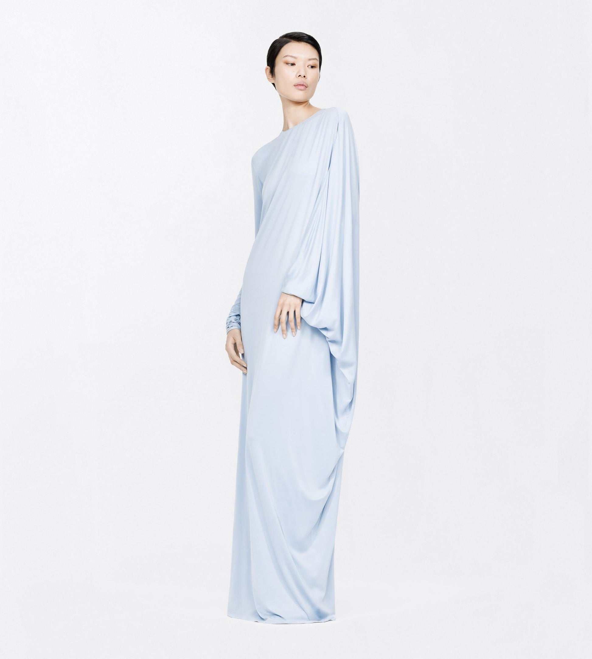Washed Jersey Asymmetric Evening Dress With Open Back