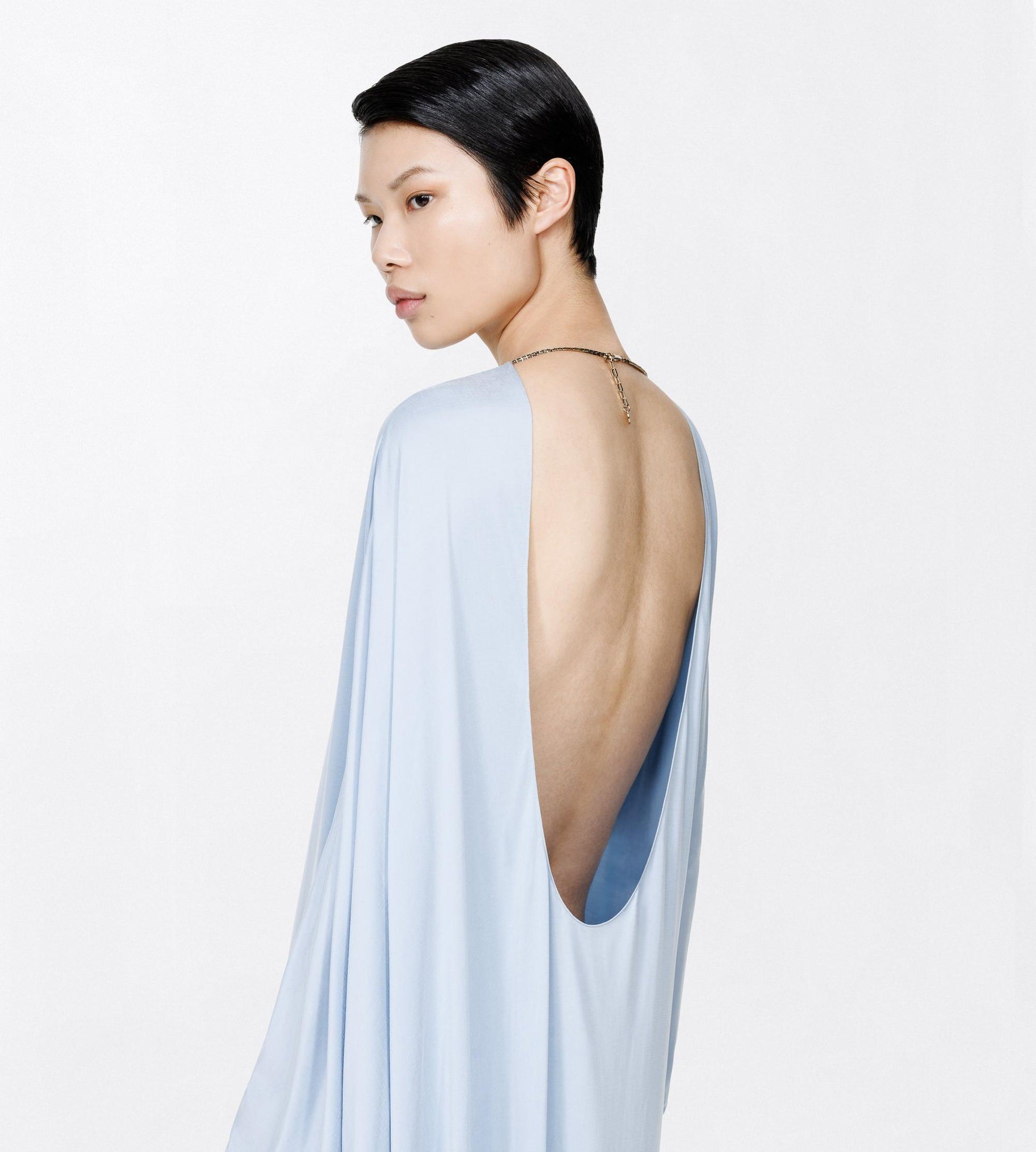 Washed Jersey Asymmetric Evening Dress With Open Back