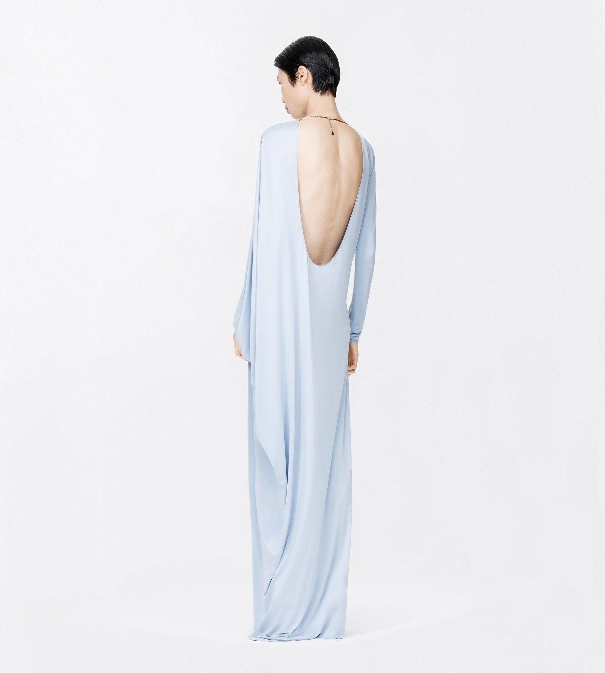 Washed Jersey Asymmetric Evening Dress With Open Back