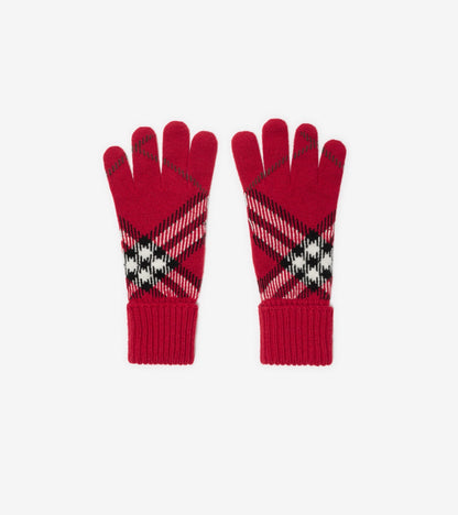 Check Cashmere Blend Gloves in Sand beige