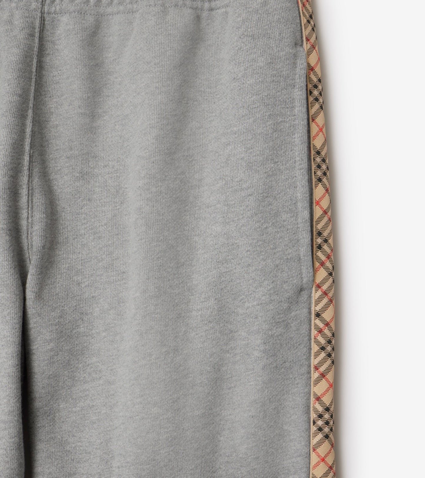 Check Trim Cotton Jogging Pants in Pale grey melange
