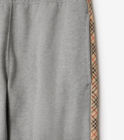Check Trim Cotton Jogging Pants in Pale grey melange