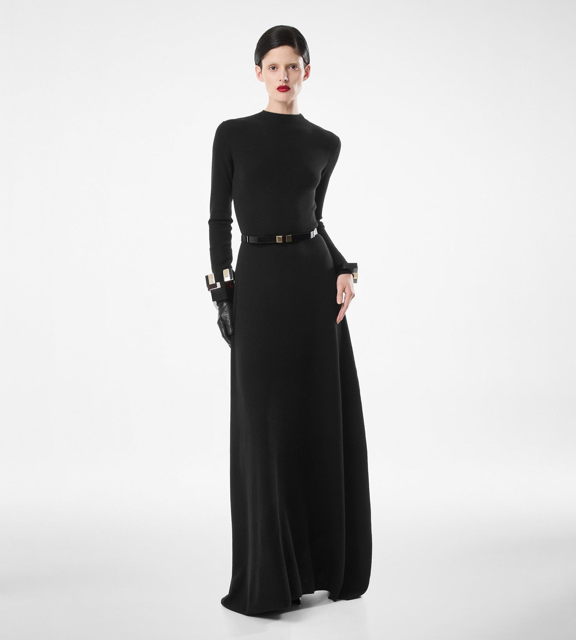 Full Needle Fine Cashmere Silk Crewneck Column Dress