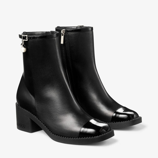 Adry Ankle Boot 60 Black Patent and Nappa Leather Boots with Pearl Charm