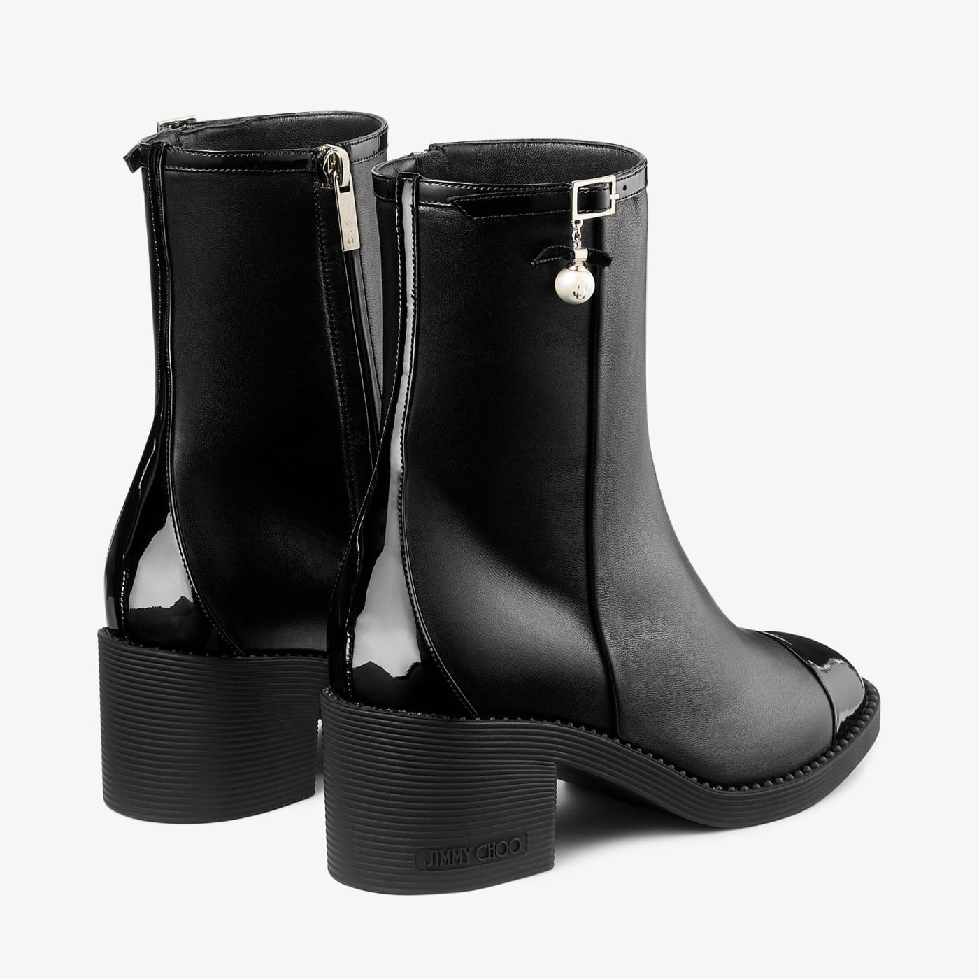 Adry Ankle Boot 60 Black Patent and Nappa Leather Boots with Pearl Charm