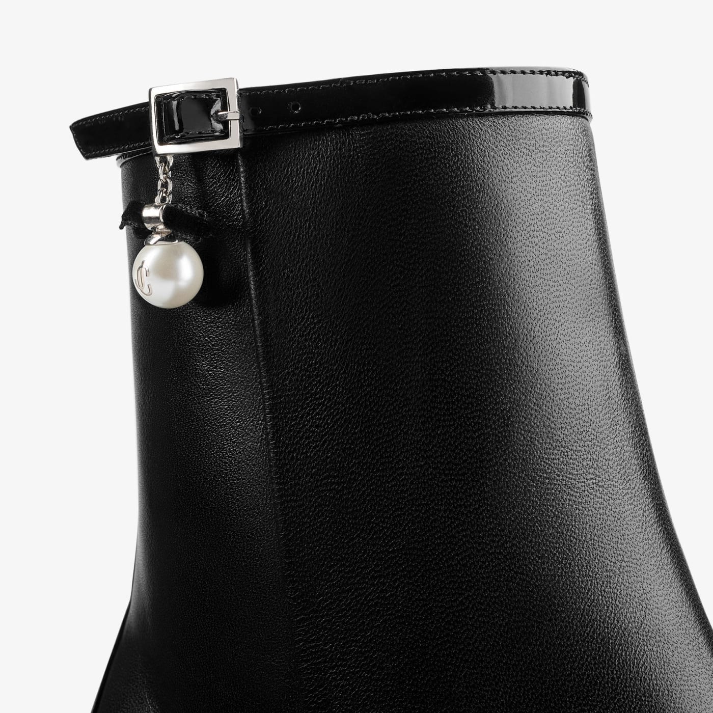 Adry Ankle Boot 60 Black Patent and Nappa Leather Boots with Pearl Charm