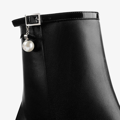 Adry Ankle Boot 60 Black Patent and Nappa Leather Boots with Pearl Charm