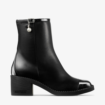 Adry Ankle Boot 60 Black Patent and Nappa Leather Boots with Pearl Charm
