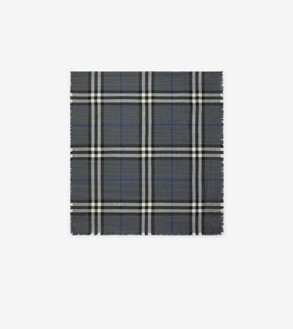 Reversible Check Wool Silk Scarf in Sand beige/vole brown