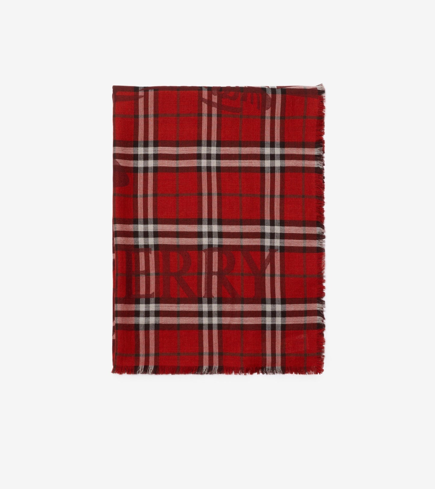 Wide Knight Check Wool Silk Scarf in Post red