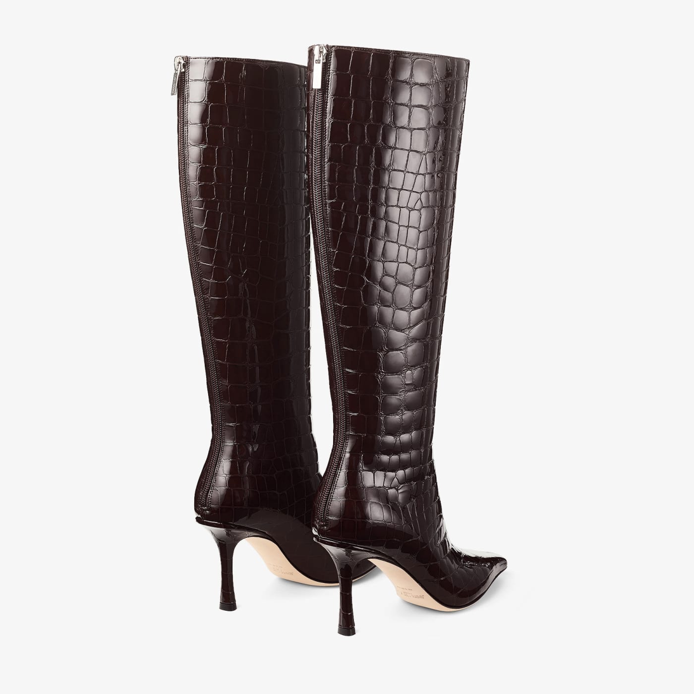 Agathe Knee Boot 85 Sambuco Shiny Croc Embossed Leather Knee High Boots
