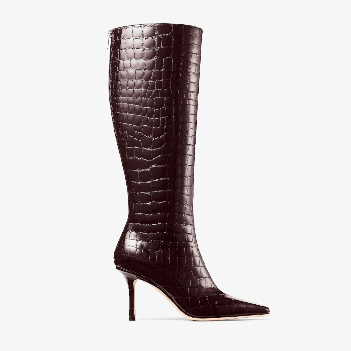 Agathe Knee Boot 85 Sambuco Shiny Croc Embossed Leather Knee High Boots