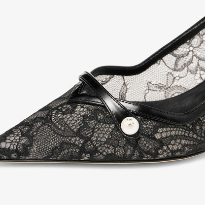 Amita 45 Black Jimmy Choo Lace and Spazzolato Pumps