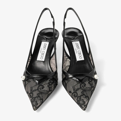 Amita 45 Black Jimmy Choo Lace and Spazzolato Pumps